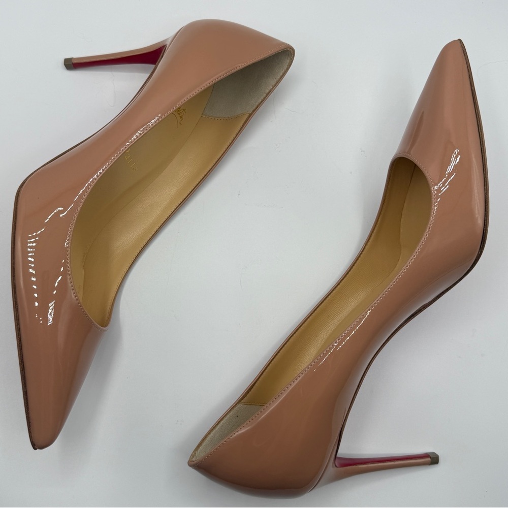 NEW Christian Louboutin Nude Blush Patent Kate 85 Stiletto Pointed Heels EU 39